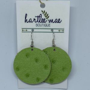 Genuine leather circle drop earrings - lime